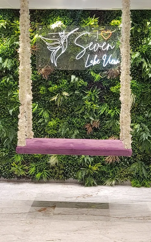 The Seven Lake View feature wall in the hotel lobby